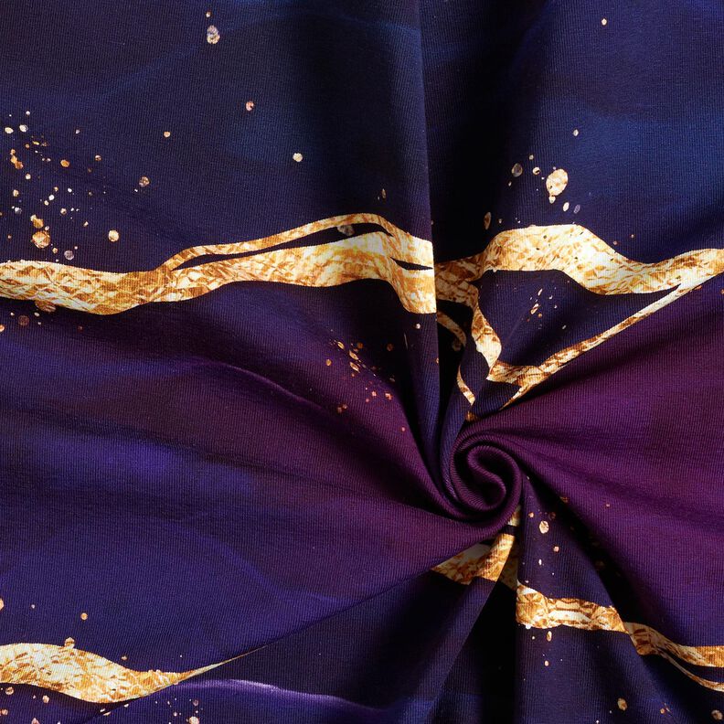 Jersey coton Marbre de rêve | Glitzerpüppi  – lilas rouge/or ancien,  image number 3