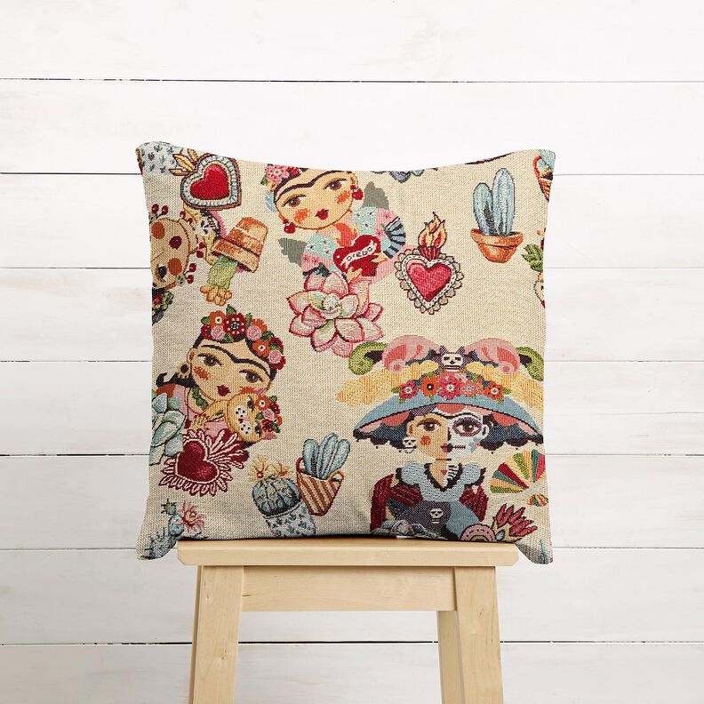 Tissu de d&eacute;coration Gobelin artistes femmes &ndash; beige clair/rouge,  image number 6