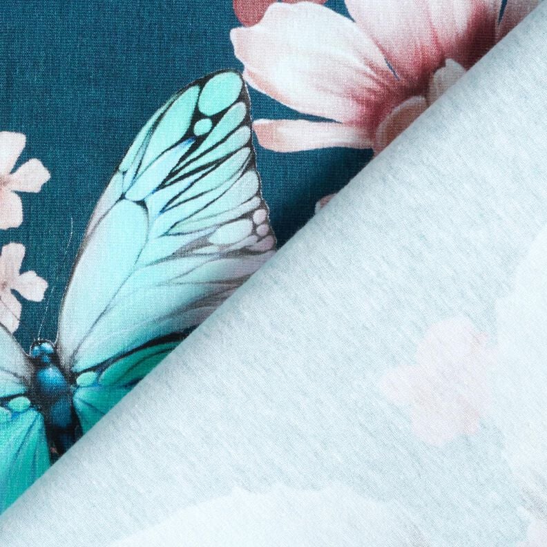 Jersey coton Prairie de papillons | Glitzerpüppi  – pétrole légère/rosé,  image number 4