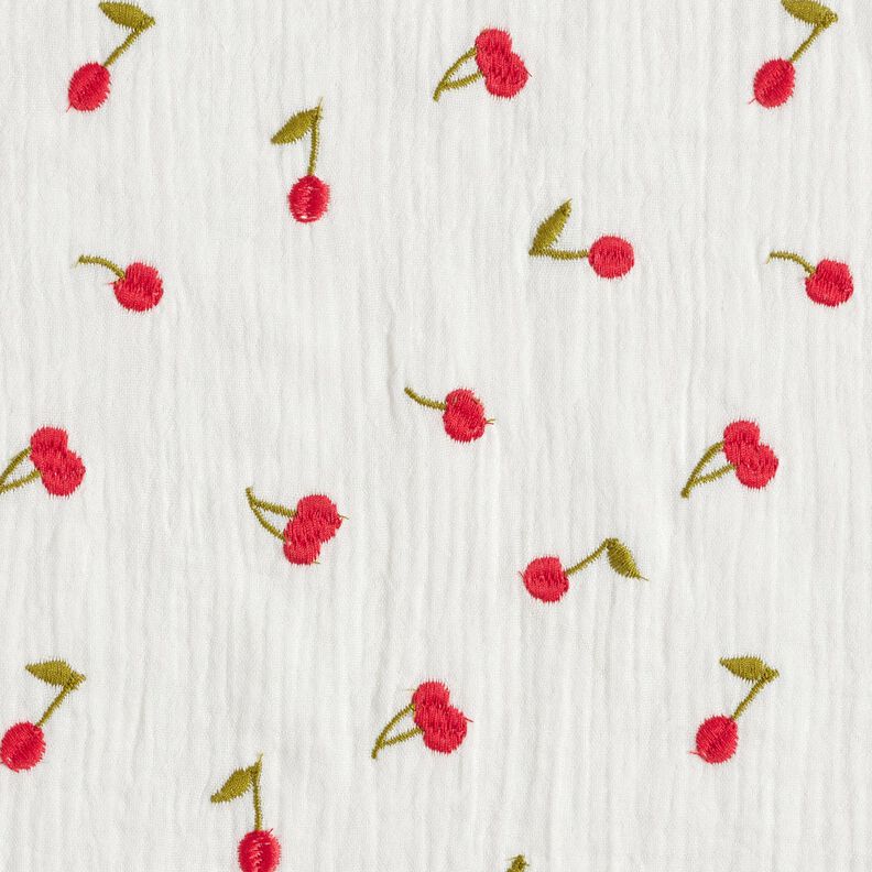 Tissu double gaze de coton Cerises brodées | Poppy Fabrics – blanc/rouge feu,  image number 1