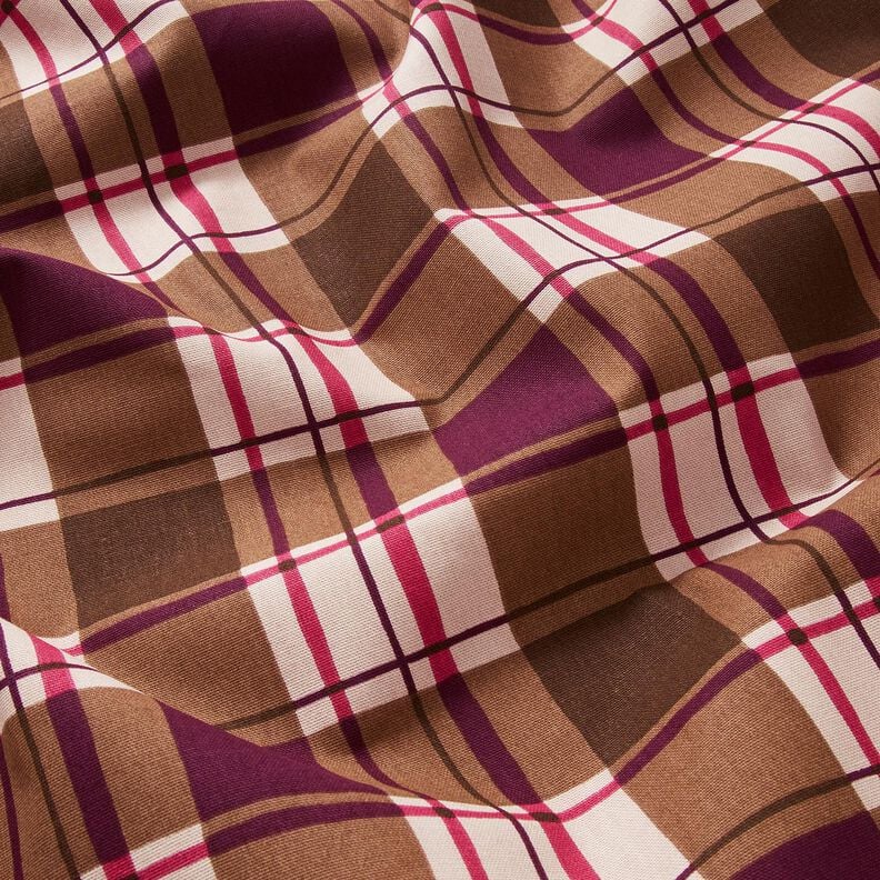 Tissu de décoration Semi-panama Carreaux colorés – mocca/raisin,  image number 2