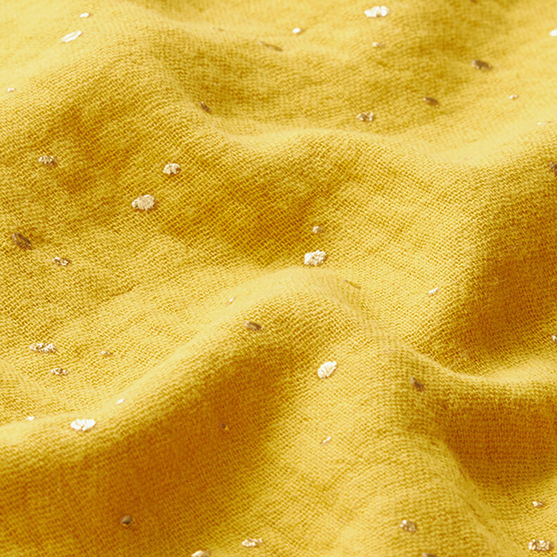 Tissu double gaze de coton taches dorées éparses – curry/or,  image number 2