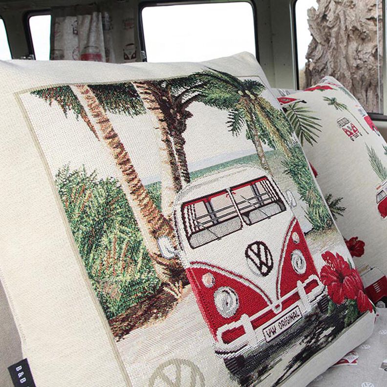 Tissu de décoration Gobelin VW Bulli – nature/rouge,  image number 2