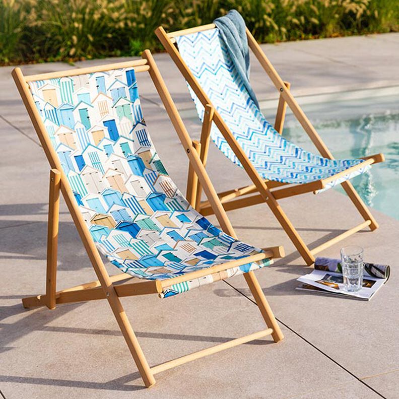 Tissu d’extérieur Canvas maisons de plage – bleu/blanc,  image number 6