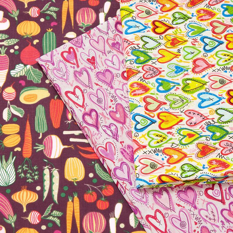 Tissu en coton Cretonne Variété de légumes – aubergine/vert, image number 5