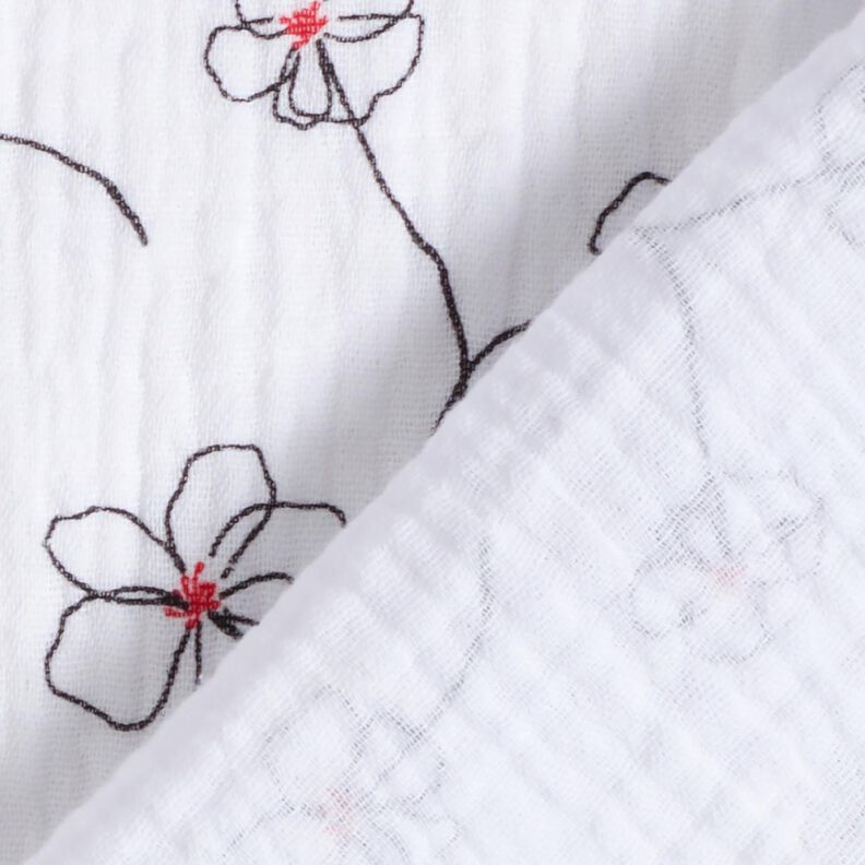 Tissu double gaze de coton Coquelicots peints – blanc/noir,  image number 4