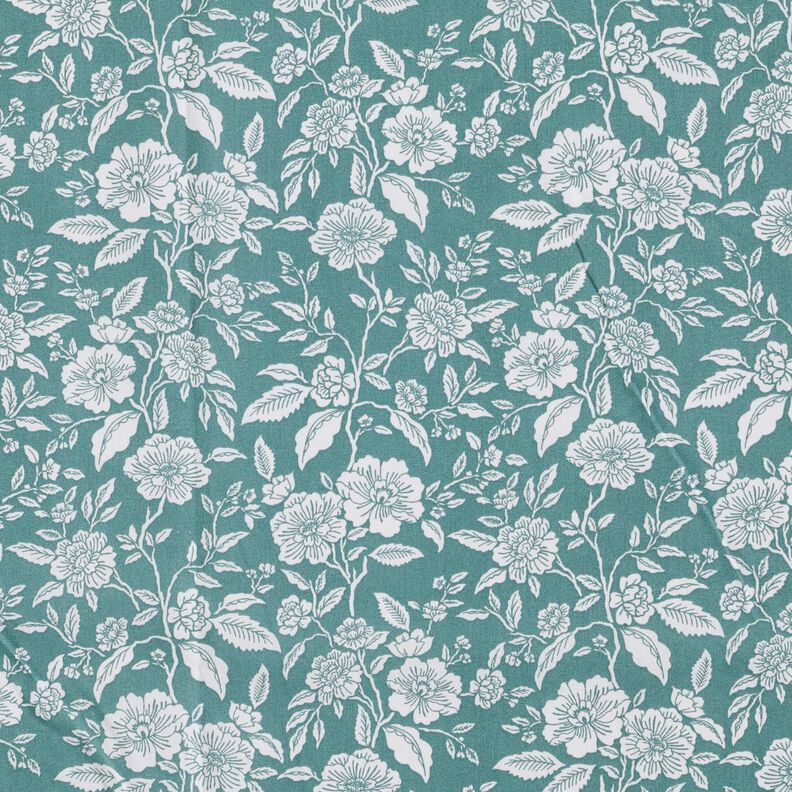 Tissu en coton Cretonne Jardin fleuri – pétrole légère/blanc,  image number 1