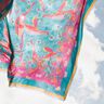 Beachwear paréo panneaux paons et fleurs – bleu aqua/rose intense,  thumbnail number 2