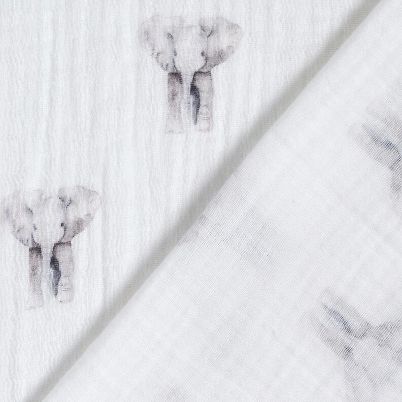 GOTS Tissu double gaze de coton Éléphant Impression numérique – blanc,  image number 4