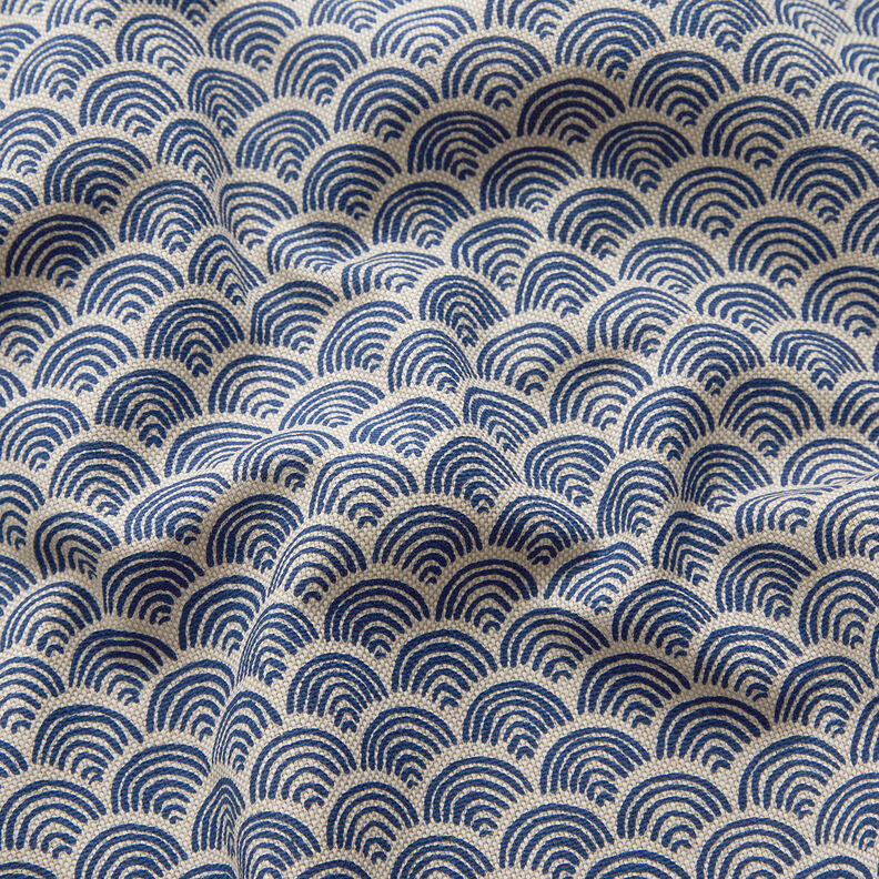 Tissu de décoration Semi-panama Arcs ondulés – nature/indigo,  image number 2