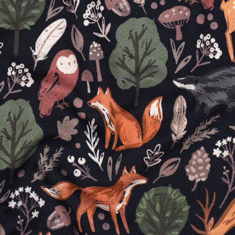 Sweatshirt gratté Animaux dans la forêt Impression numérique | Poppy Fabrics – bleu nuit,  image number 2