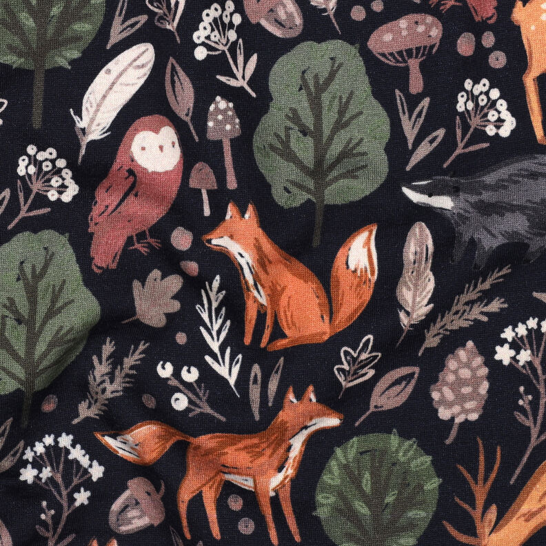 Sweatshirt gratté Animaux dans la forêt Impression numérique | Poppy Fabrics – bleu nuit, image number 2