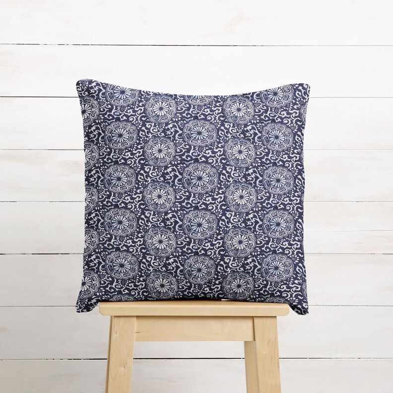 Tissu en coton Cretonne Mandala fleuri – blanc/bleu nuit,  image number 7
