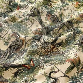 Tissu de décoration Gobelin oiseaux artistiques – beige clair/pin, 