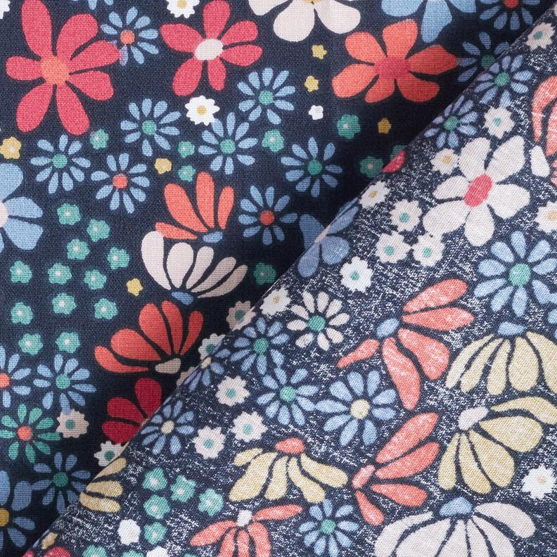 Tissu en coton Cretonne Fleurs mélangées – bleu nuit,  image number 4