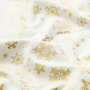 Tissu en coton Popeline Cristaux de neige – écru/or, 
