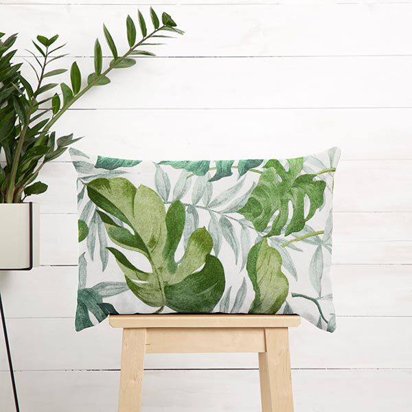 Tissu décoratif Toile grandes feuilles de monstera – blanc/vert herbe, image number 7
