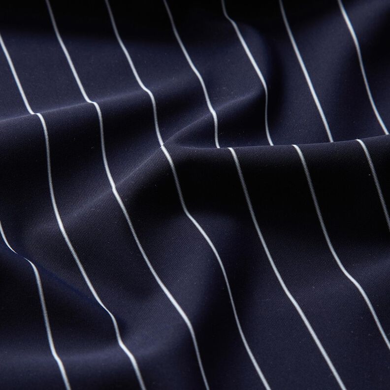 Tissu pour pantalon en stretch à fines rayures – bleu nuit/blanc,  image number 2