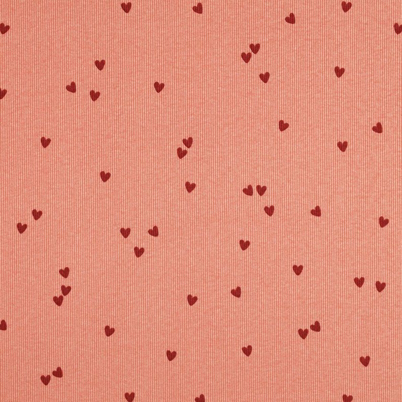 Jersey côtelé Cœurs éparpillés | Poppy Fabrics – saumon/rouge foncé,  image number 1