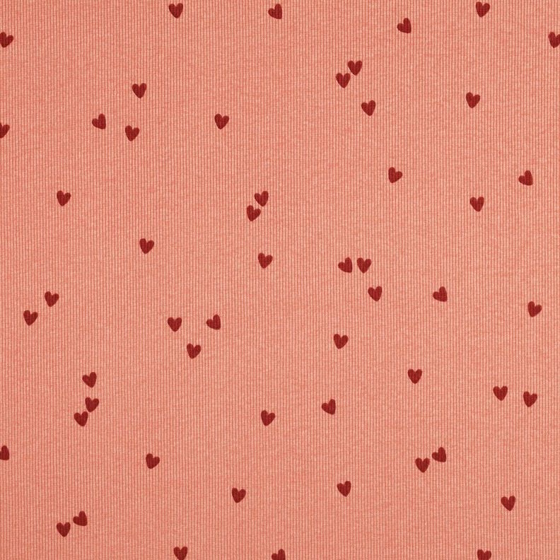 Jersey côtelé Cœurs éparpillés | Poppy Fabrics – saumon/rouge foncé, image number 1