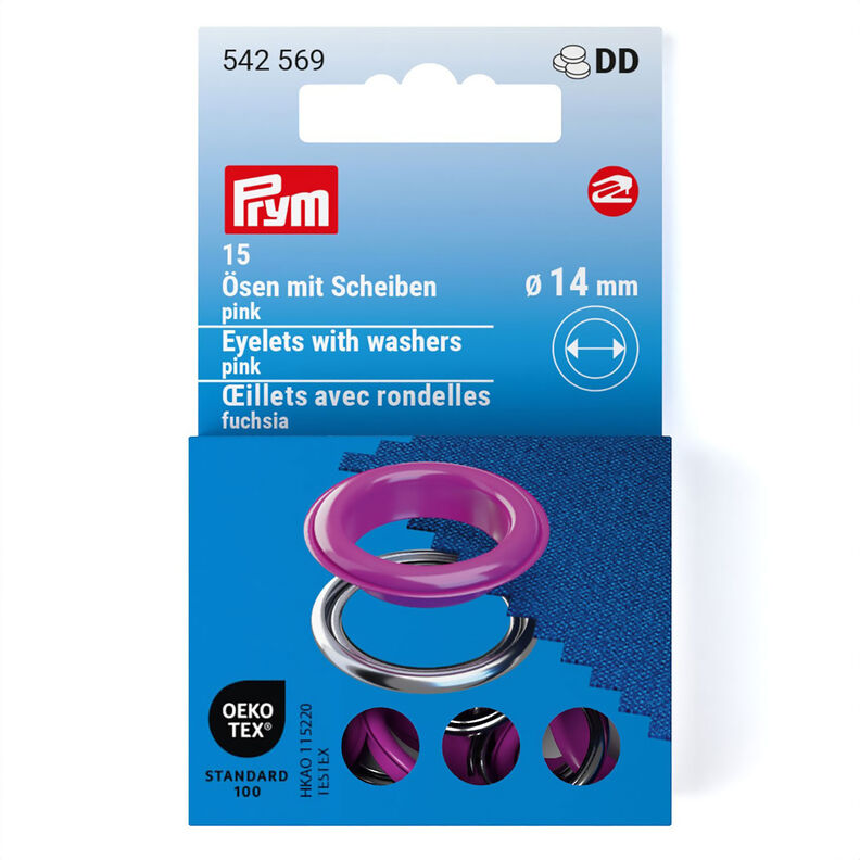 Œillets avec rondelles [15 unités | Ø 14 mm] | Prym – rose vif/argent métallisé,  image number 1