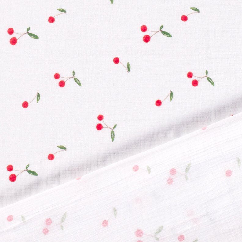 Tissu double gaze de coton Cerises aquarelle Impression numérique – blanc,  image number 4