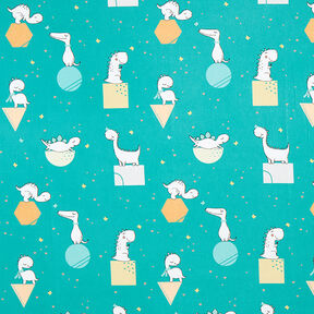 Tissu de décoration Semi-panama Jolis dinosaures – bleu aqua/blanc, 