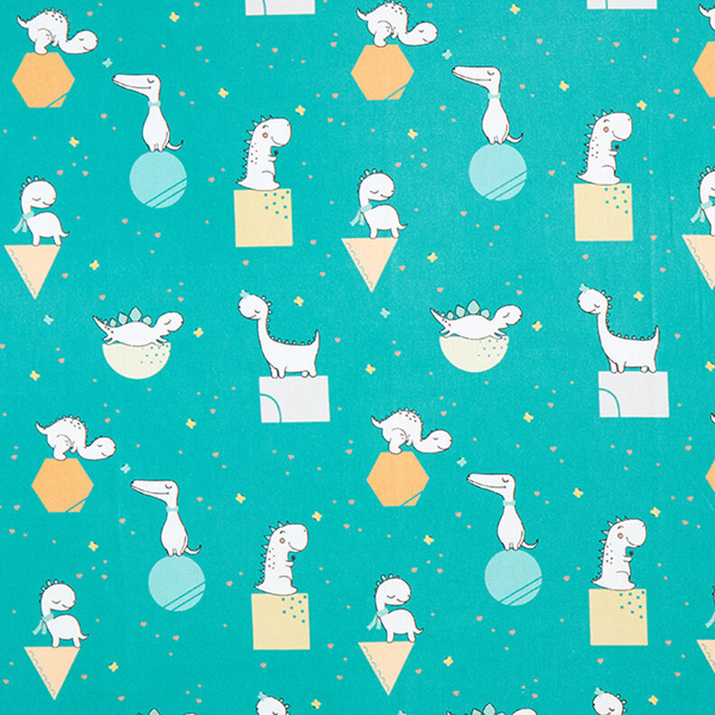 Tissu de décoration Semi-panama Jolis dinosaures – bleu aqua/blanc,  image number 1