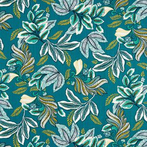 Tissu de décoration Panama Feuilles entrelacées – pétrole/moutarde, 