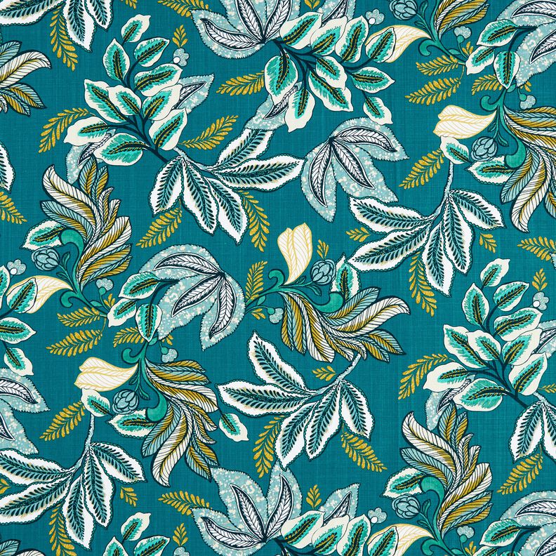 Tissu de décoration Panama Feuilles entrelacées – pétrole/moutarde,  image number 1