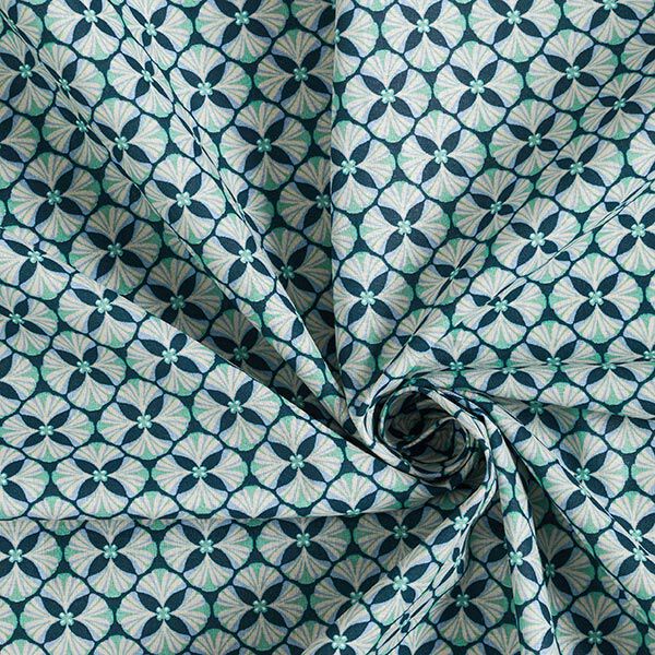 Tissu en coton Cretonne Carreaux à fleurs – pétrole/taupe clair,  image number 3