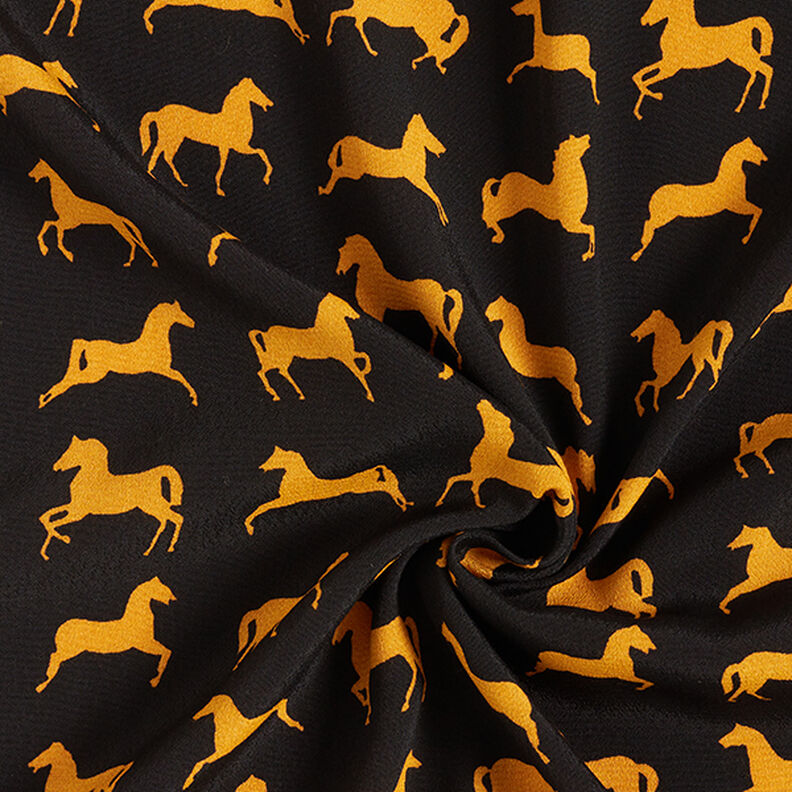 Crêpe de viscose Chevaux – noir/moutarde,  image number 3