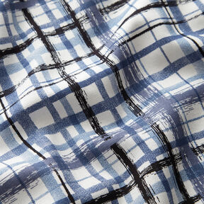 Lin-viscose mélangés à carreaux abstraits – blanc/bleu acier, 