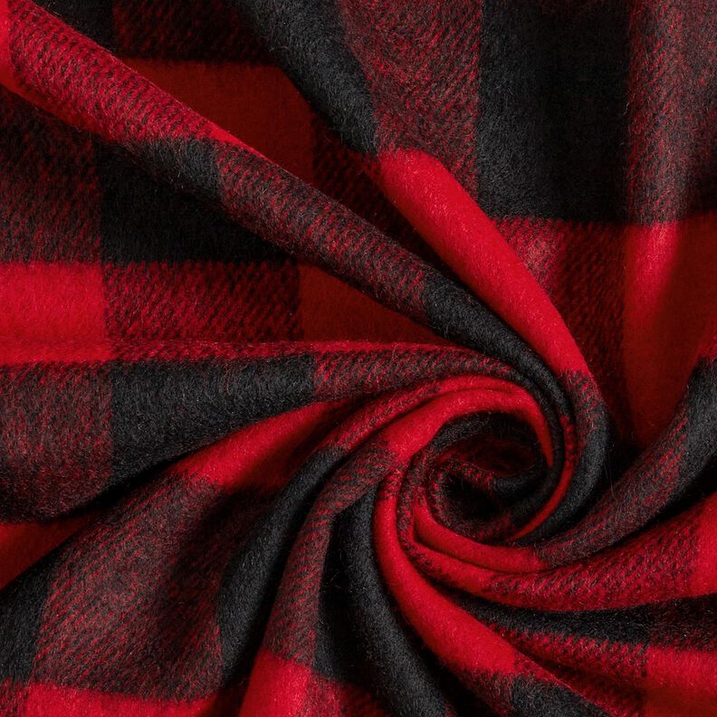 Tissu pour manteau à carreaux tartan – rouge/noir, image number 3