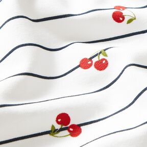 Jersey coton Rayures et cerises – écru, 