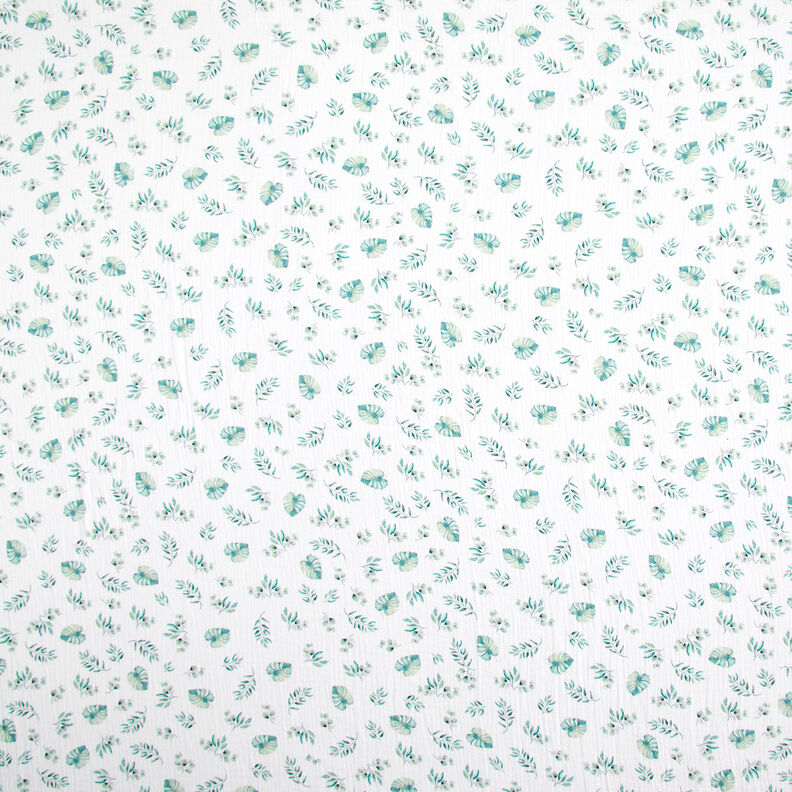 GOTS Tissu double gaze de coton Feuilles de la jungle | by Poppy – blanc/menthe clair,  image number 1