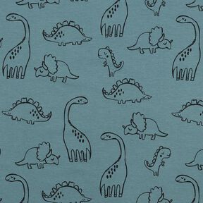 French Terry Sweat d&rsquo;&eacute;t&eacute; gros dinosaures gribouill&eacute;s &ndash; bleu, 