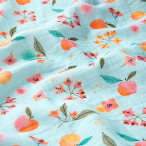 Tissu double gaze de coton pommes points fleurs Impression numérique – bleu clair, 