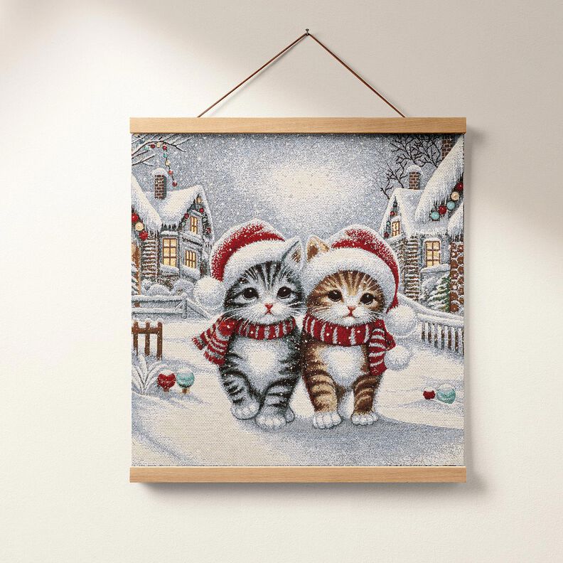 panneau décoratif Gobelin Chats de Noël – bleu clair/carmin,  image number 6