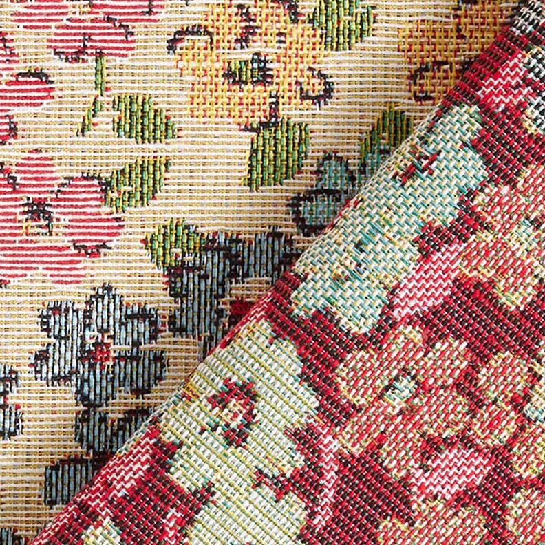 Tissu de décoration Gobelin Splendeur des fleurs – beige clair/rouge,  image number 4