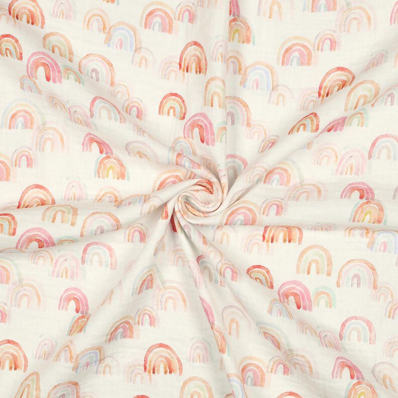 Tissu double gaze de coton Arcs-en-ciel colorés Impression numérique | Poppy Fabrics – ivoire/saumon,  image number 3