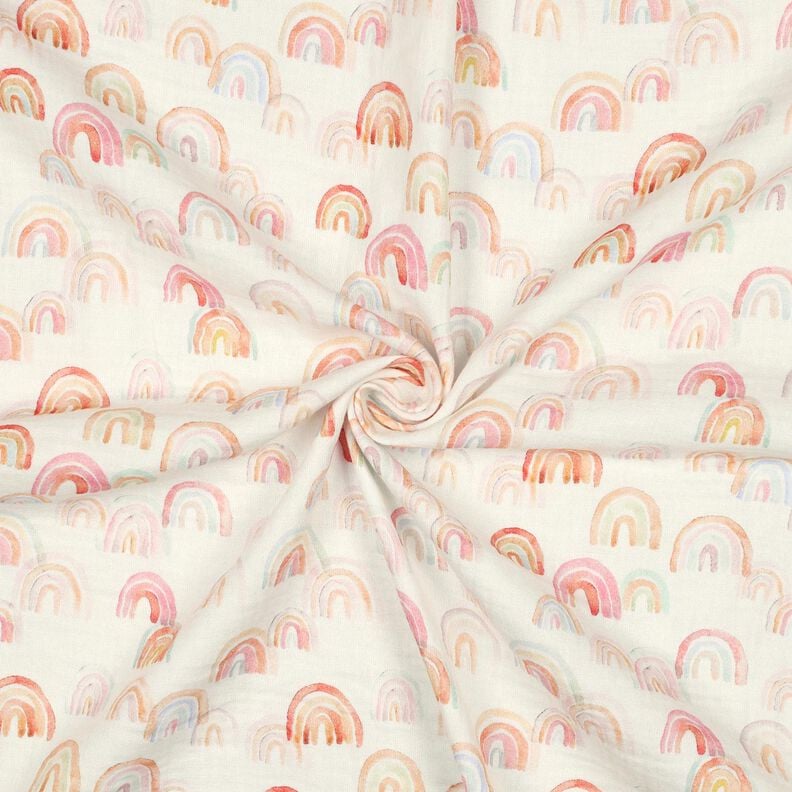 Tissu double gaze de coton Arcs-en-ciel colorés Impression numérique | Poppy Fabrics – ivoire/saumon, image number 3