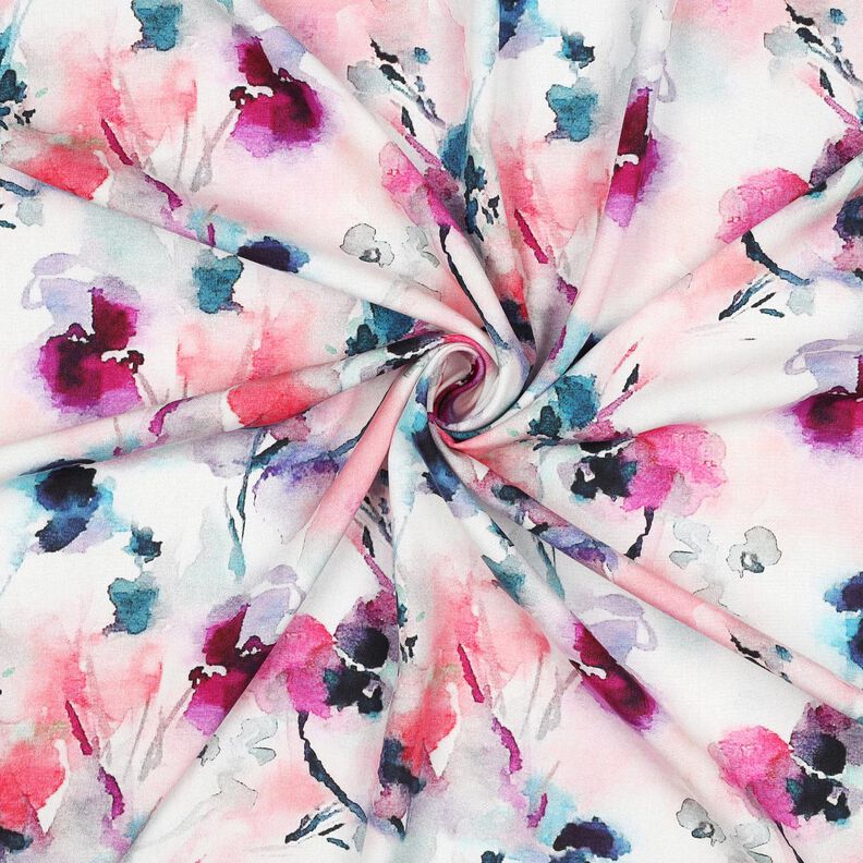 Tissu viscose Impression numérique fleurs abstraites à l'aquarelle – rose clair/turquoise,  image number 3