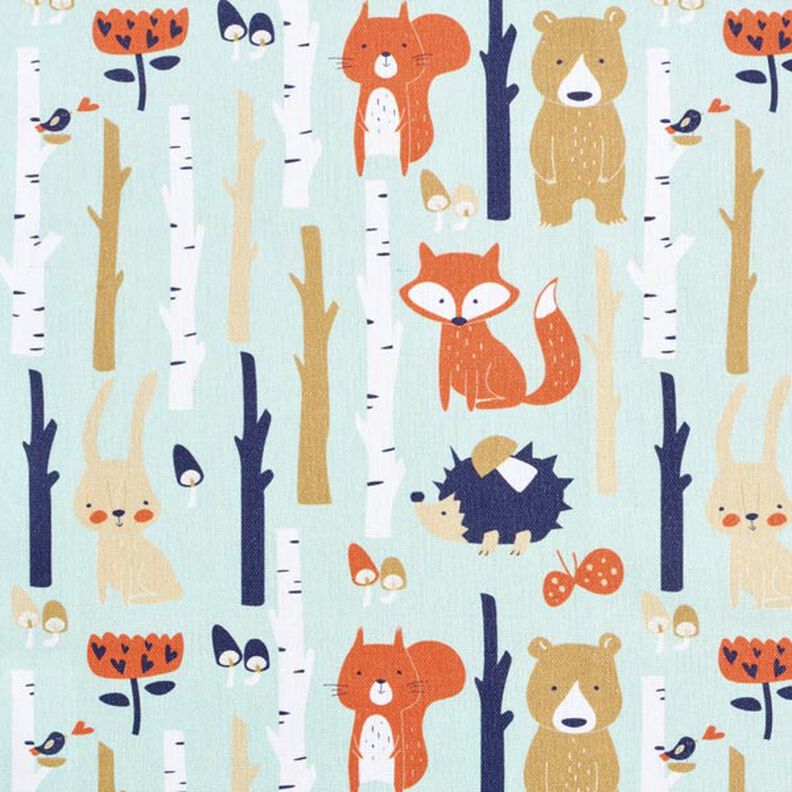 Tissu de décoration Semi-panama Animaux de la forêt – menthe,  image number 1