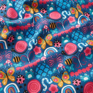 Tissu en coton Cretonne Papillons et abeilles – bleu océan/rose intense, 