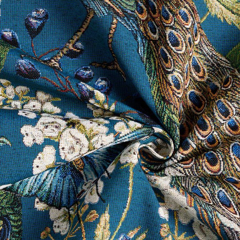 Tissu de décoration Gobelin Paon – pétrole,  image number 3