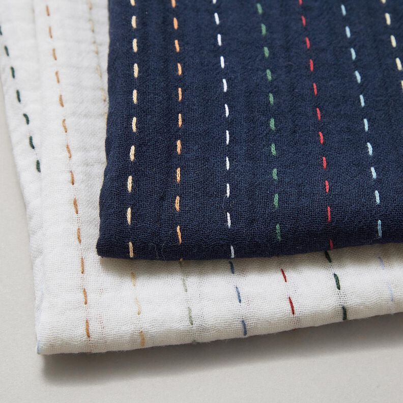 Tissu double gaze de coton Rayures colorées – bleu marine, image number 5