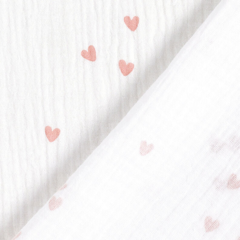 Tissu double gaze de coton Cœurs parsemés – blanc/or rose,  image number 4