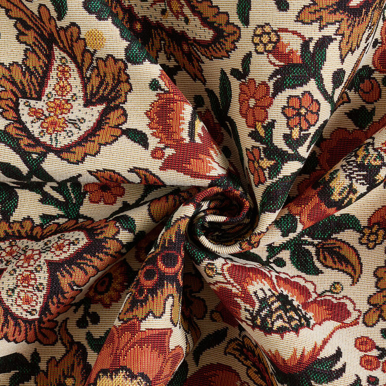Tissu de décoration Gobelin Motif floral rétro – beige clair/cuivre,  image number 4