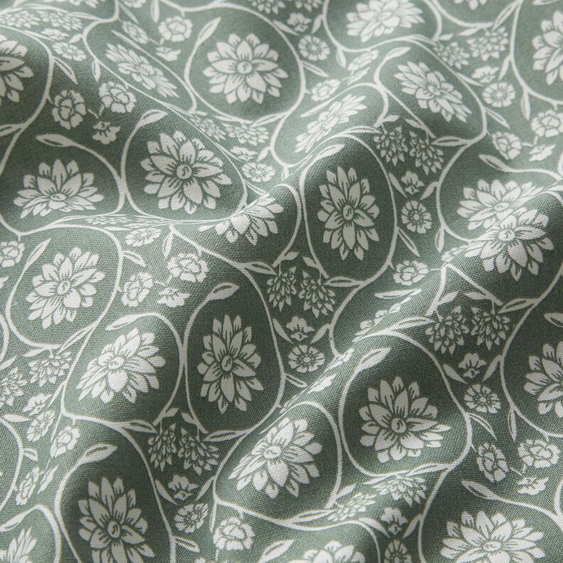 Tissu en coton Cretonne Fleurs et rameaux – roseau/blanc, image number 2